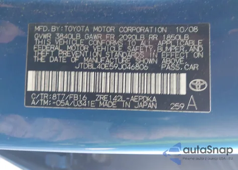 2009 Toyota Corolla Le из США, поврежденный, VIN JTDBL40E59J046806